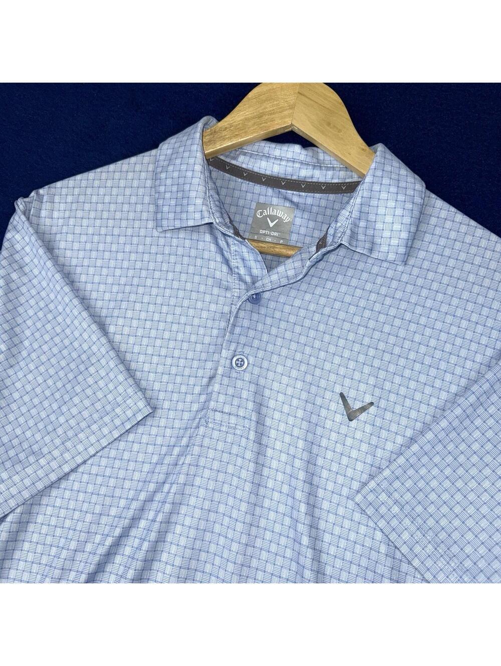Callaway Opti Dri Golf Polo Shirt Blue Check Performance MenSmall Stretch Preppy